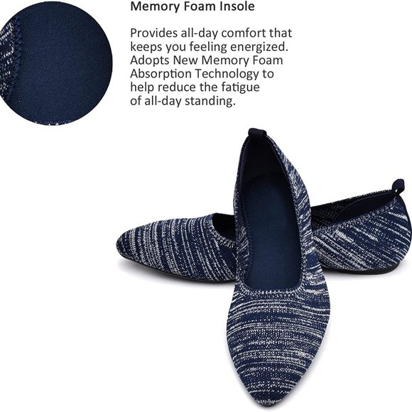 Blue & White Marled Pointed Toe Knit Texture Ballet Flats  NEW!! - Picture 8 of 11